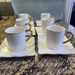 Elegant White and Gold Coffee Cup Set