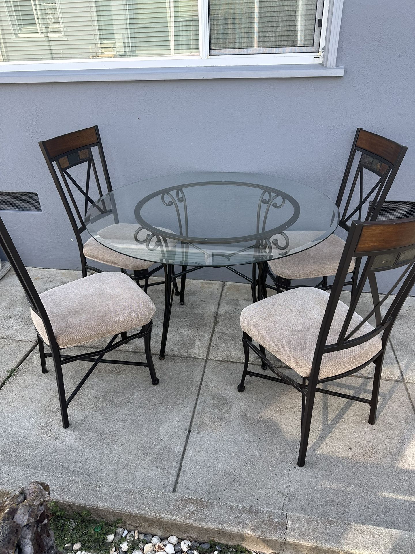 Glass Table And Metal 4 Chairs