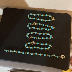 Turquoise Bracelet, 14 K Gold Plated