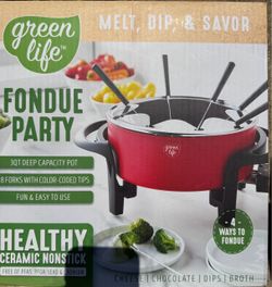 Green Life Fondue Party Set 3Qt Ceramic Nonstick
