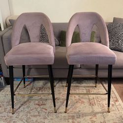 2 Pink Velvet Counter Stools 