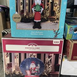 Jack Skeleton Giant Air Blown Inflatable 8.5 Feet And Snow Globe Season Greeting 5.5 Feet Tall