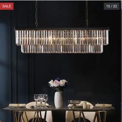 Rectangle Dining Room Crystal Chandelier 2 Tier