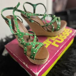 Green Strapped Wedges