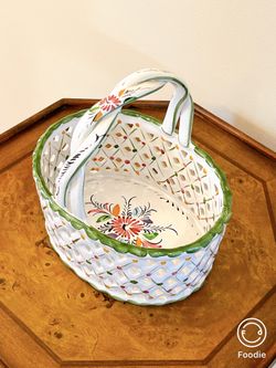 Beautiful Hand Painted Portugal Ceramic Basket