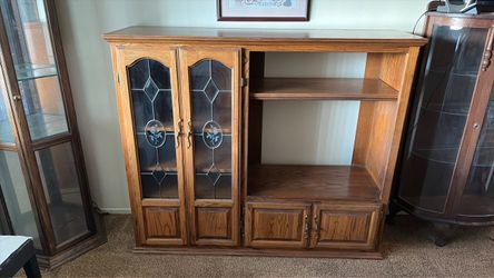 Oak Entertainment Center with Glass Doors
