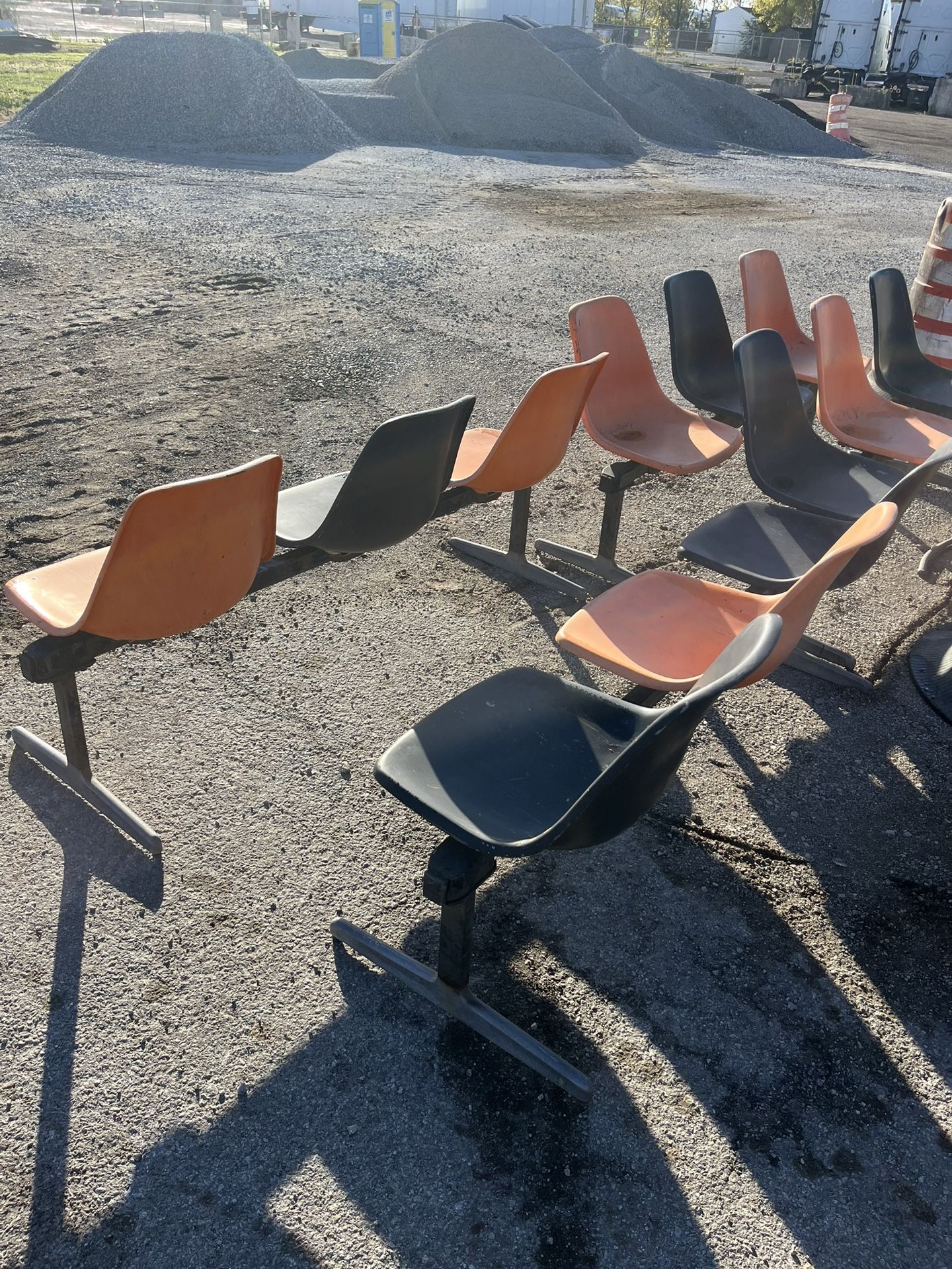 Vintage Mid Century Modern Krueger Tandem Orange Fiberglass Shell Chair Bench 1960s