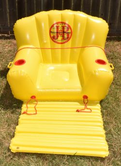 J&B Inflatable Outdoor Pool Lounge Float w Pump 2 Cup Holders Foot Rest NEW