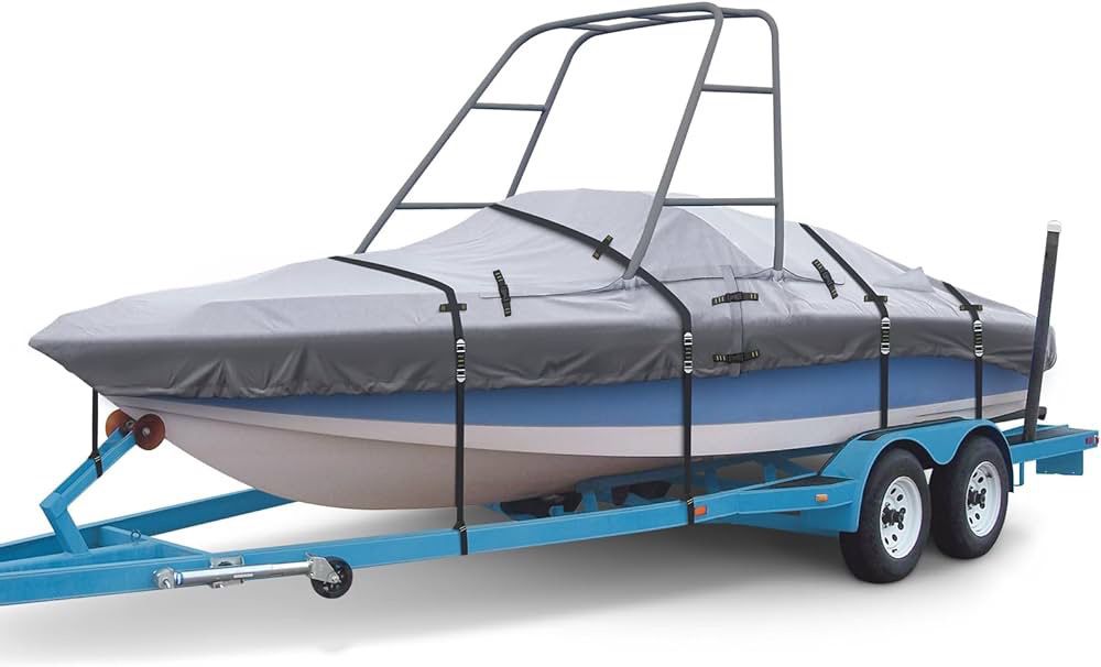 900D Ski & Wakeboard Tower Boat Cover, Waterproof Fade and Tear Resistant Boat Cover, Full Metal Fittings Trailerable Boat Covers 22-24FT Fits V-Hull,