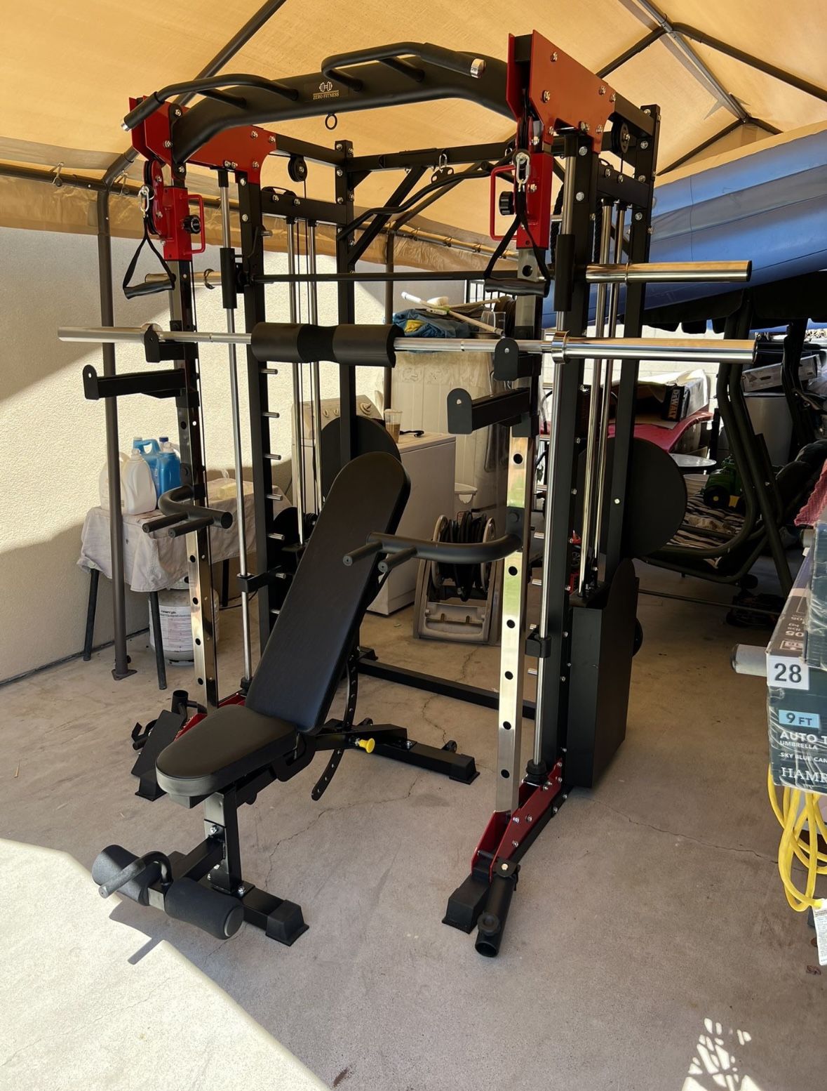 Smith Machine 200 | Adjustable Bench | 245lb Cast Iron Olympic Weights | 7ft Olympic Bar | Fitness | Gym Equipment | FREE DELIVERY 🚚