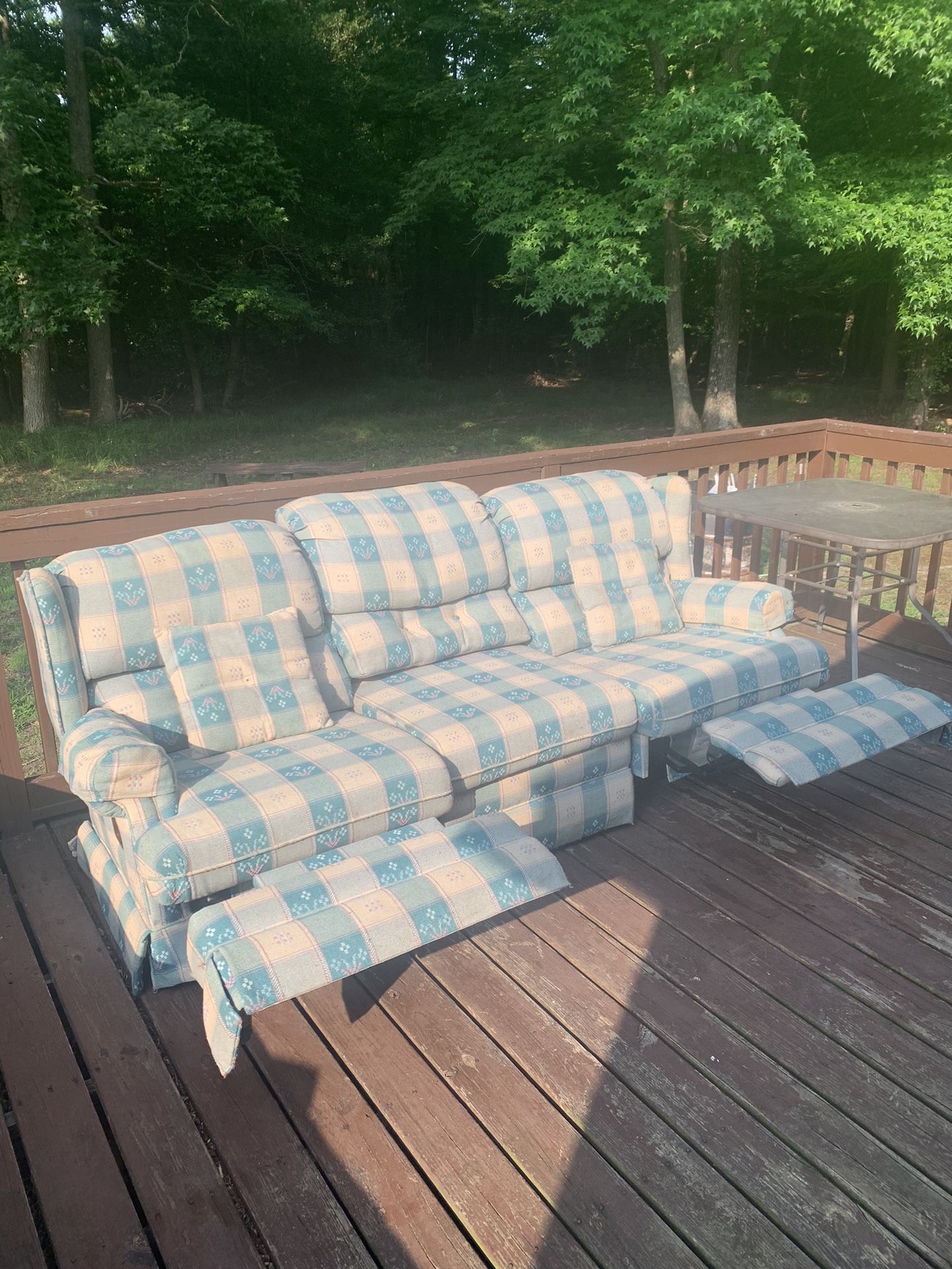 Blue And Tan Recliner Couch