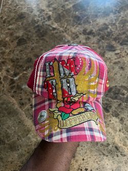 Red Plaid Embroidered Graphic Baseball Cap