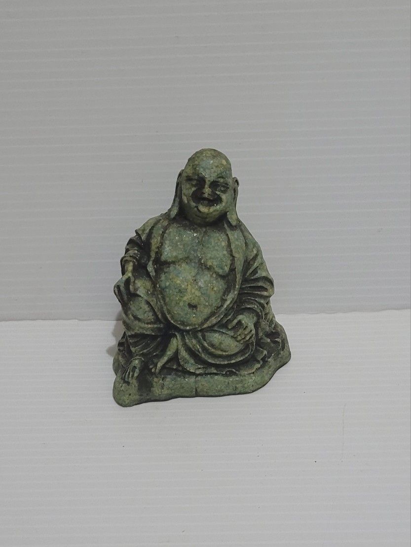 Vintage Crushed Malachite Buddha Figurine Green 4" Tall