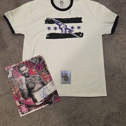 CM Punk Autographed  11 x 14 Photo XL T-Shirt  + Topps Card !!