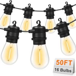 GvvooHome 50FT LED Outdoor String Lights with 16 Shatterproof Waterproof S14 Replaceable Bulbs(1 Spare), 2700K Commercial Grade Patio Lights, Outside 