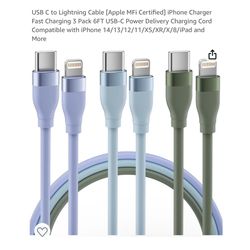 Brand new USB C to Lightning Cable [Apple MFi Certified] iPhone Charger Fast Charging 3 Pack 6FT USB-C Power Delivery Charging Cord Compatible with iP