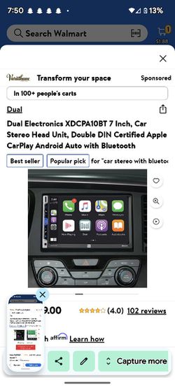 Dual Electronics XDCPA10BT 7 inch Double DIN Car Stereo, Certified