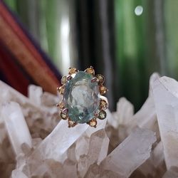 Large Flourite And Citrine Sterling Silver Ring Size 8