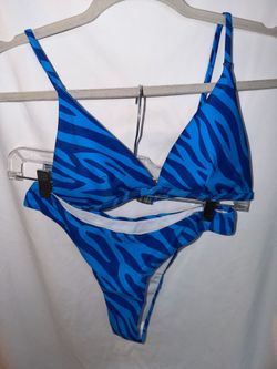 NWOT Women’s Bikini, 2 Piece Swimsuit, Blue Zebra, Size XS