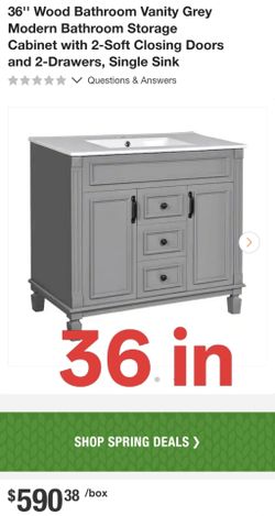 36'' Wood Bathroom Vanity Grey Modern Bathroom Storage Cabinet with 2-Soft Closing Doors and 2-Drawers, Single Sink