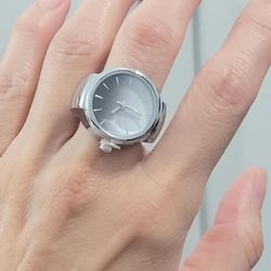Silver Women's ring watch Quartz movement Grey Face Gift