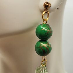 Gold and Green Leaf Earrings 