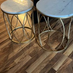 Marble Side Tables  White And Gold 