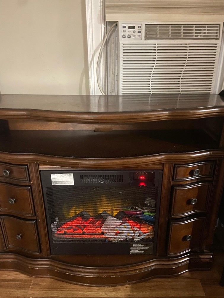 tv stand with fireplace and heater