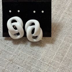 Vintage Napier White Enamel Clip On Earrings