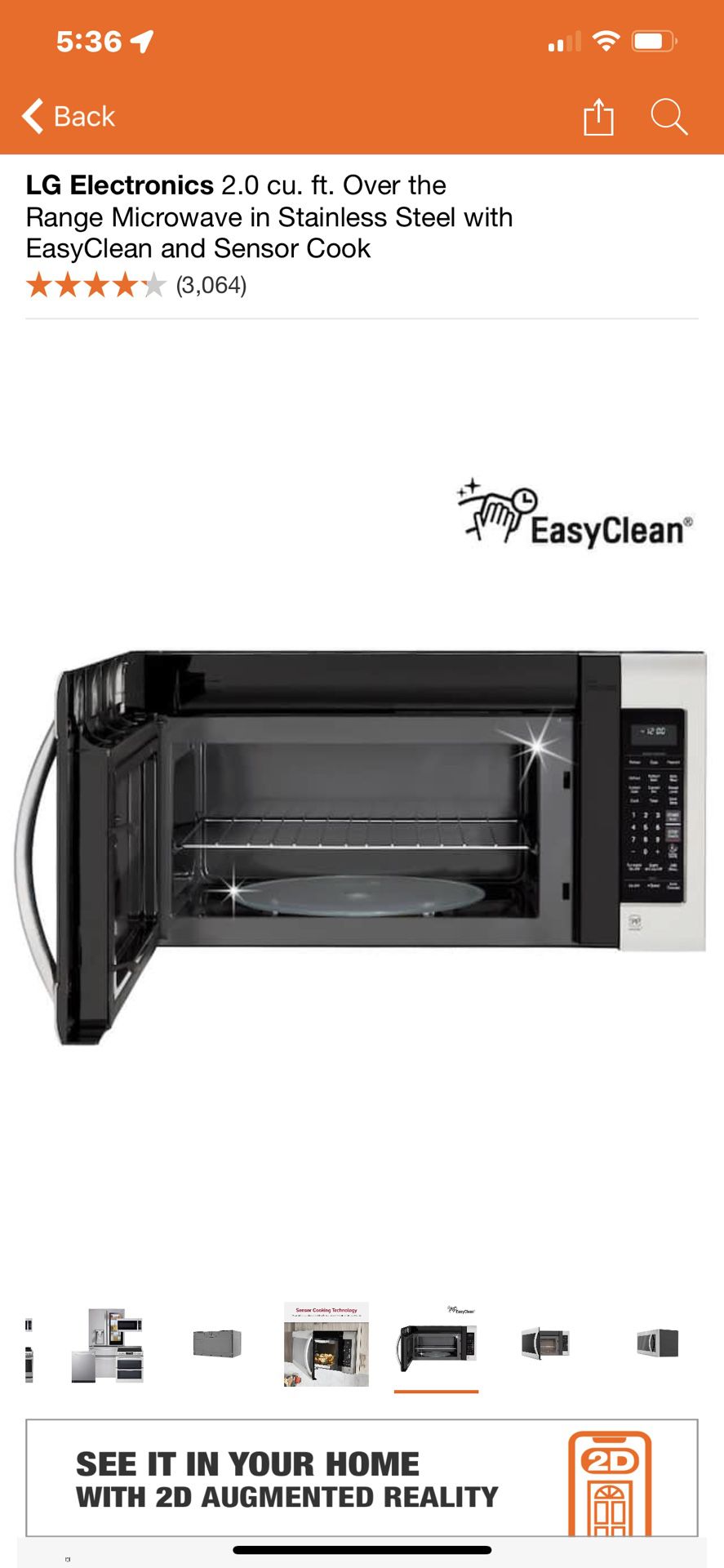 LG Electronics 2.0 cu. ft. Over the Range Microwave  in Stainless Steel with EasyClean and Sensor Cook .