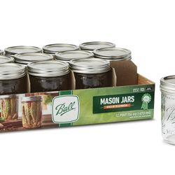 Ball, Glass Mason Jars with Lids & Bands, Wide Mouth, Clear, 16 oz, 12 Count