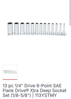 Snap-on 13 pc 1/4" Drive 6-Point SAE Flank Drive® Xtra Deep Socket Set (1/8-5/8") | 113YSTMY