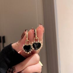 New Black Heart Earrings With Jewelry Bag, Best Valentines Gift For Her