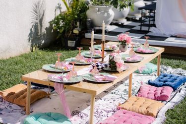 Extra Long Floor Table 80"x30" Boho Wooden Picnic Table, Portable Outdoor Low Picnic Table
