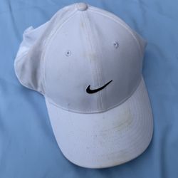 Nike White Adjustable Baseball Cap Sports Logo Men's Solid One Size