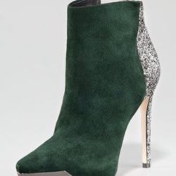 Rachel Roy green suede and glitter ankle boots/size 6