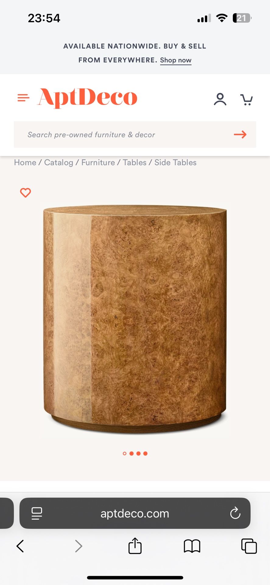 Restoration Hardware Bardot Burl Side Table