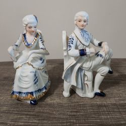 Vintage Baroque Porcelain Figures, Victorian Lady and Man on Chairs