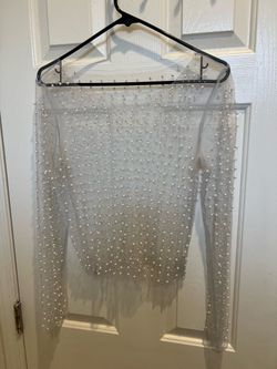 Sheer Pearl Embellished Long Sleeve Top