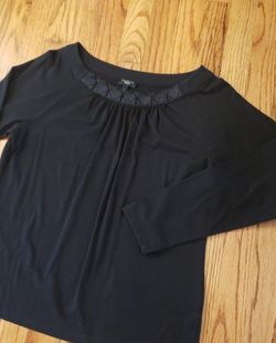 Talbots Long-sleeve Black Top With Detailed Neckline Size: LP
