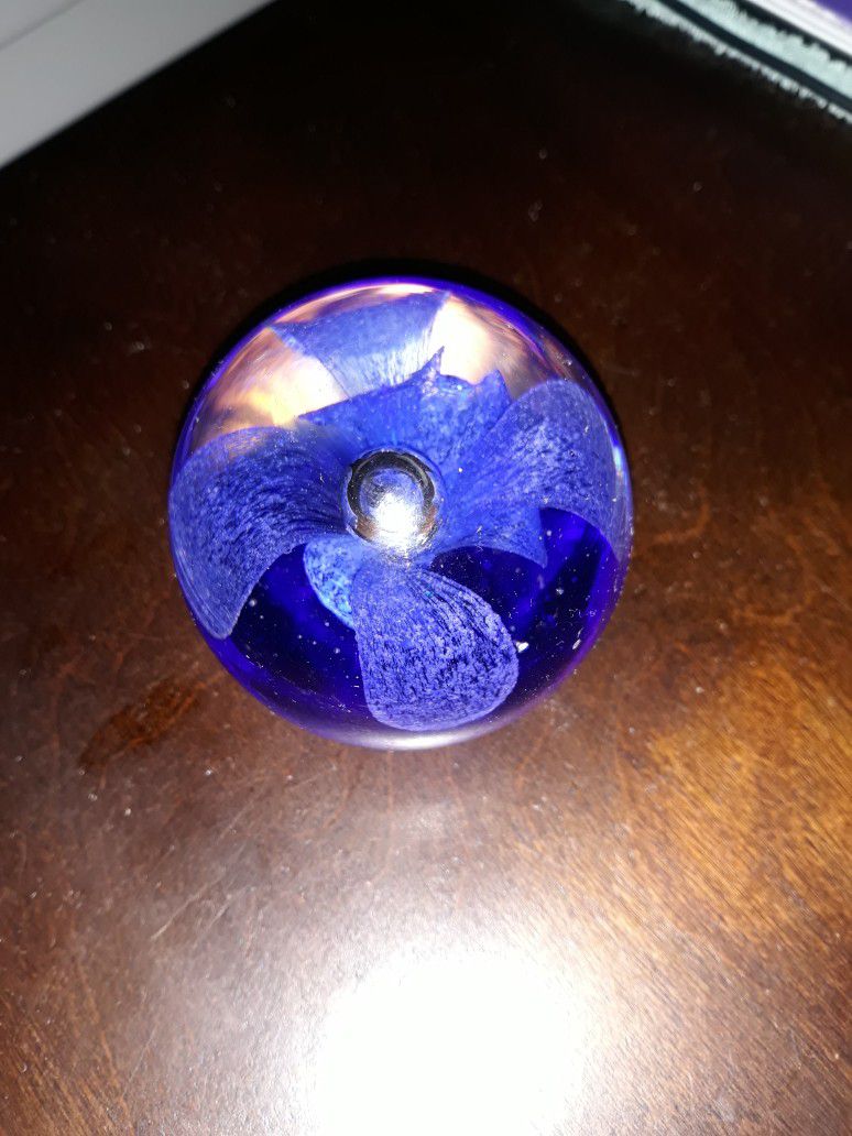 Vintage Small Glass Paperweight Cobalt Blue Flower Collectible.   -    $65.00
