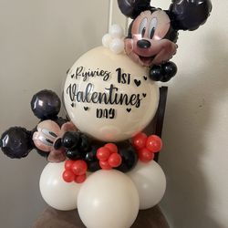 Mickey 1st Valentine’s Day Balloon Stack – Customizable 💕 Party Decor 