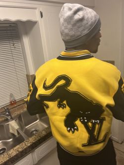 yellow lv varsity jacket