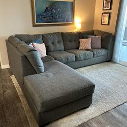 Grey L-Shaped, LAF Sofa Sectional + Storage Ottoman, Great Condition!