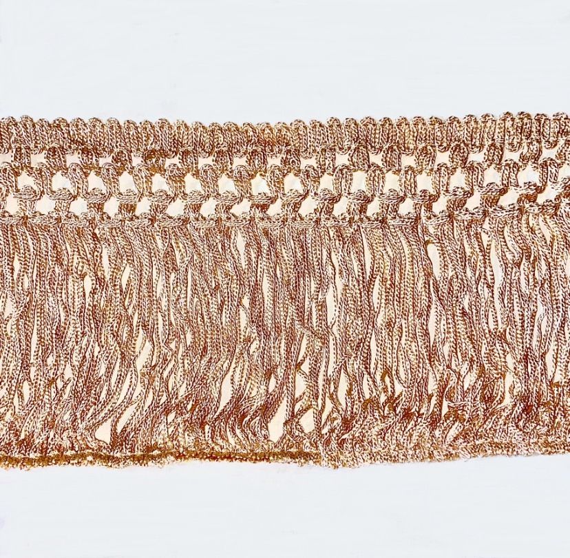 6” Beige Rose-Gold Chainette Fringe Sewing Trim, $7 Per Yd, 2Yd Min, 12Yd Total