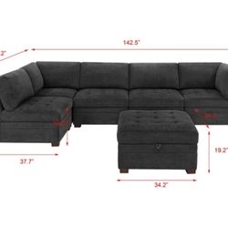 Thomasville Tisdale Modular Sectional 6-piece Dark Gray with Storage Ottoman