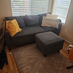 Modern Dark Gray Sofa + Matching Ottoman - Excellent For Small Spaces