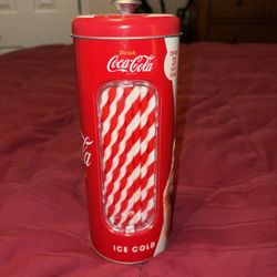 Coca-Cola Drink Up Retro Straw Tin Canister Red