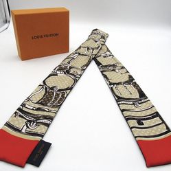 Louis Vuitton Monogram Trunks Silk Bandeau Scarf Beige/Red