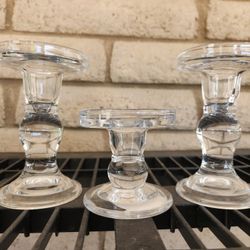 Set Of 3 Glass Candle Holder Pillars